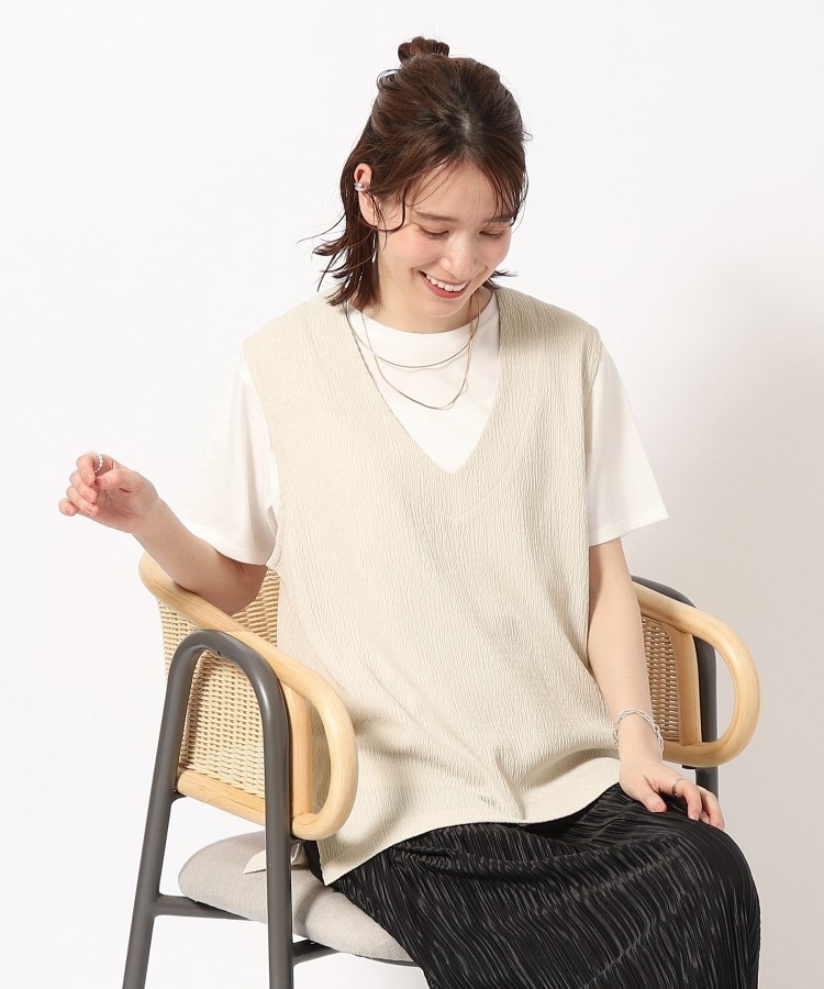 洗える/2点セット】さらさらVネックベスト+Tシャツ(トップス+ 洗える/2点セット】さらさらVネックベスト+Tシャツ(トップス+