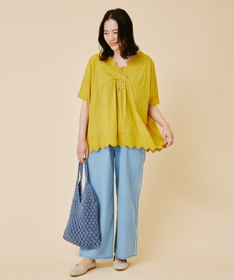 シューラルー(SHOO・LA・RUE)の【体型カバー/コットン100%】5分袖 スカラップレース刺繍ブラウス31