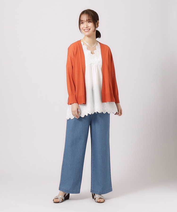 体型カバー/コットン100%】5分袖 スカラップレース刺繍ブラウス 体型カバー/コットン100%】5分袖 スカラップレース刺繍ブラウス