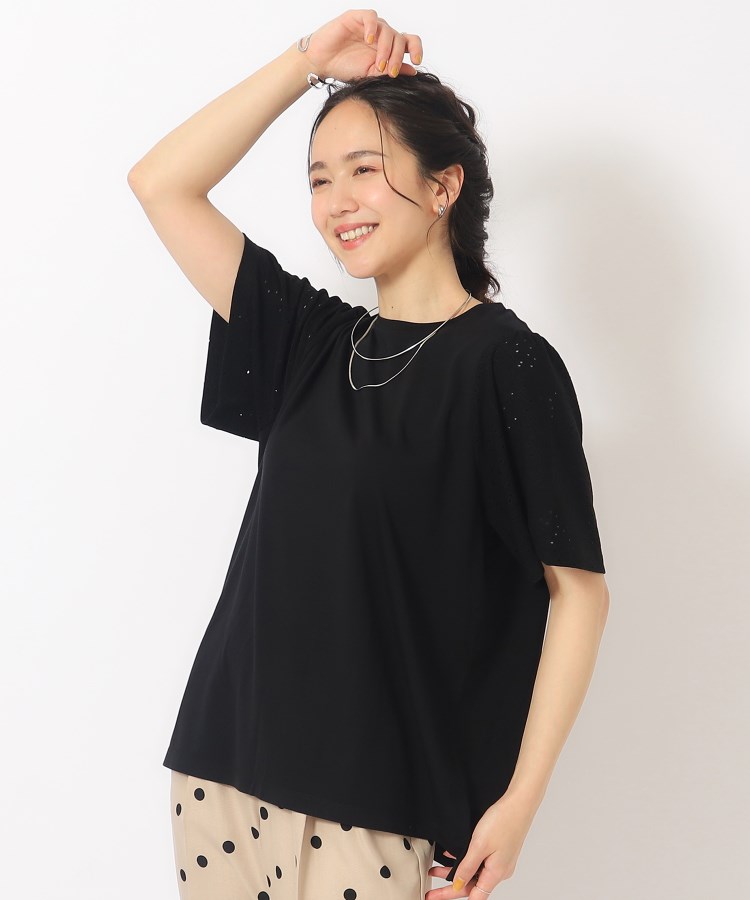 シューラルー(SHOO・LA・RUE)の【洗える/接触冷感】ひんやりつるん お袖レースTシャツ ブラック(019)