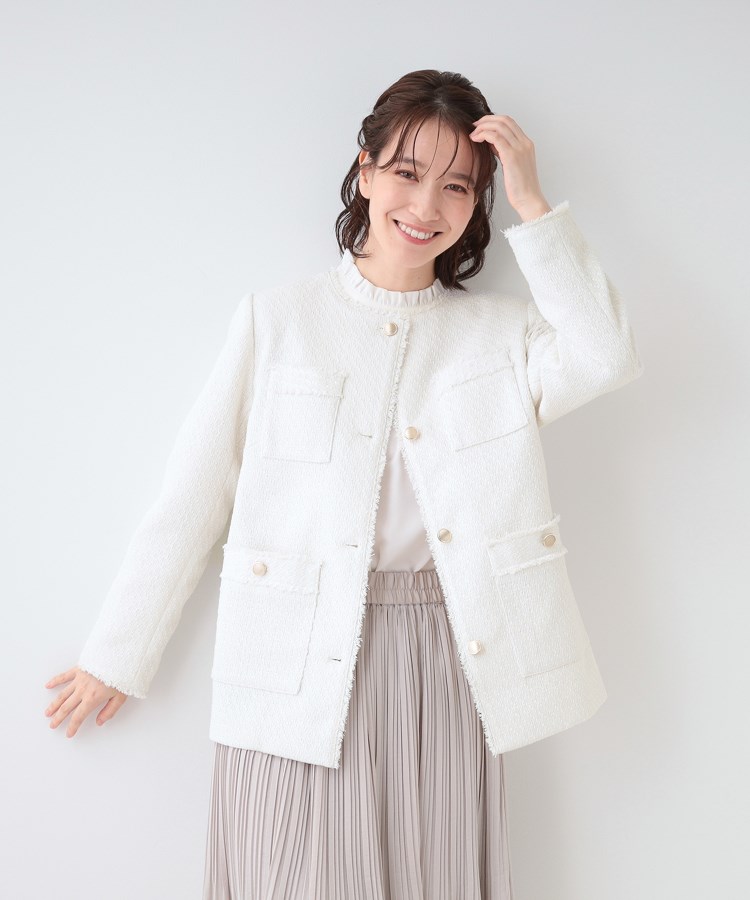 S-3L/セレモニーからデイリーまで】フリンジツイードジャケット S-3L/セレモニーからデイリーまで】フリンジツイードジャケット