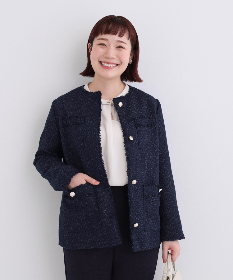 S-3L/セレモニーからデイリーまで】フリンジツイードジャケット S-3L/セレモニーからデイリーまで】フリンジツイードジャケット