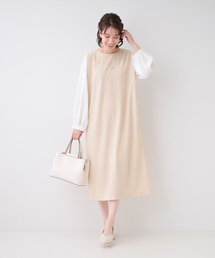S-3L/お袖デザイン2WAY】異素材ドッキングワンピース(マキシ S-3L/お袖デザイン2WAY】異素材ドッキングワンピース(マキシ
