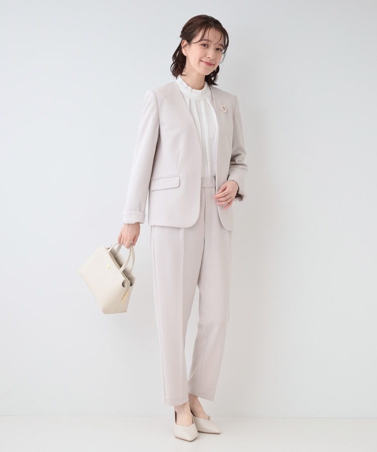 シューラルー(SHOO・LA・RUE)の【洗える/S-3L/セットアップ可】セレモニーや通勤に カットジョーゼットテーパードパンツ4