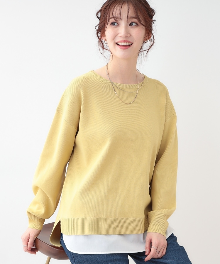 シューラルー(SHOO・LA・RUE)の【洗える】一枚で簡単こなれ見え スポンディッシュ 裾レイヤード風ニット イエロー(031)