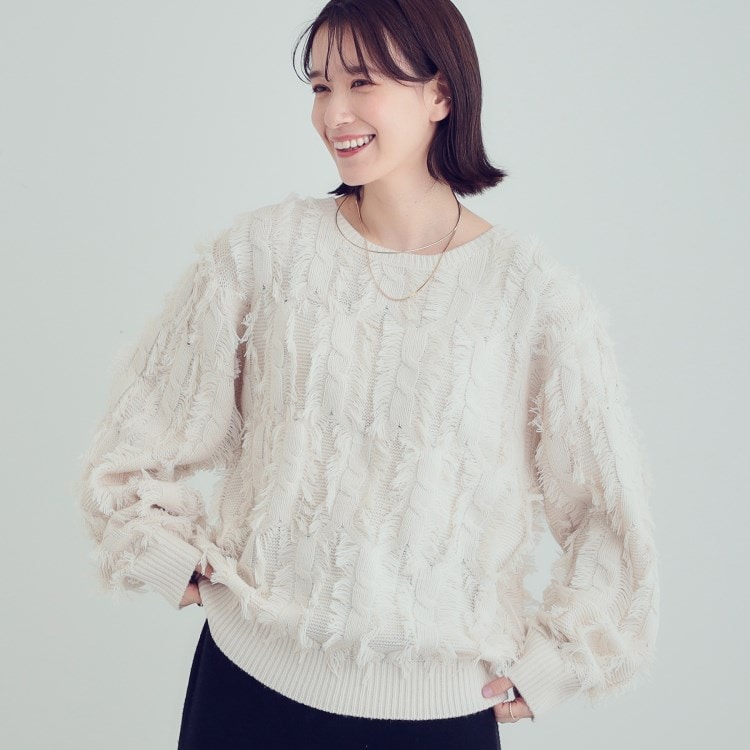 シューラルー(SHOO・LA・RUE)の【S-LL】一枚で主役級。フリンジが目を惹くゆるニット ニット/セーター