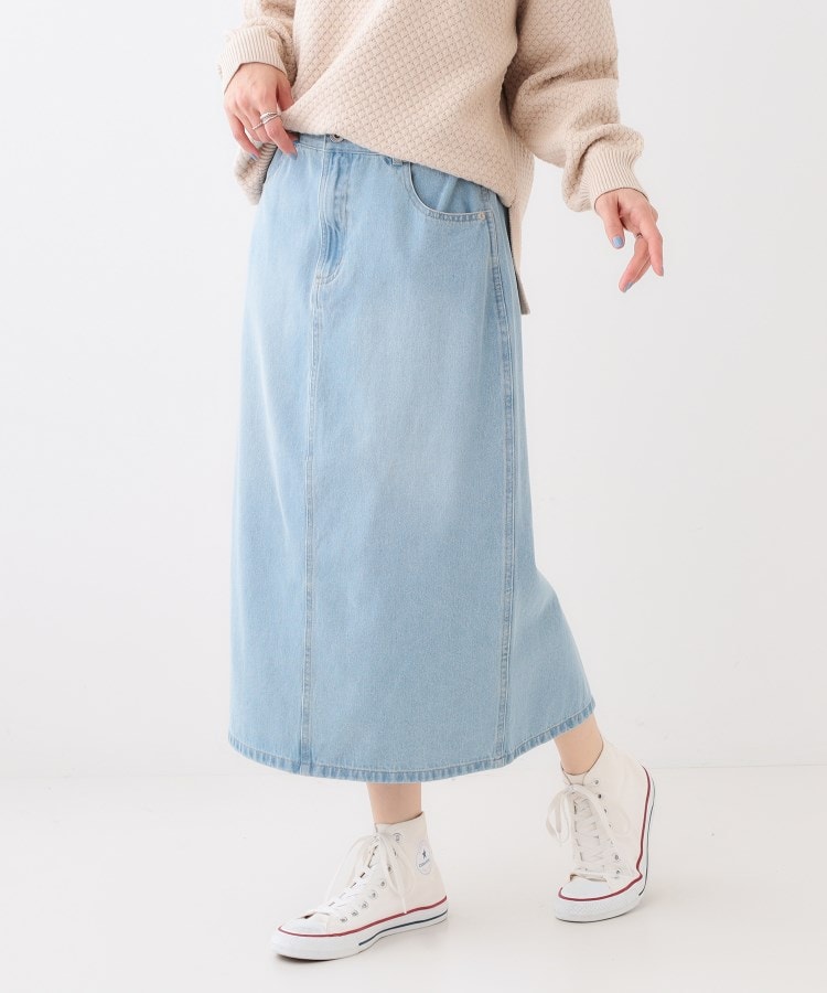 シューラルー(SHOO・LA・RUE)の【S-LL/洗える】年中穿ける デニム ナロースカート ブルー(092)