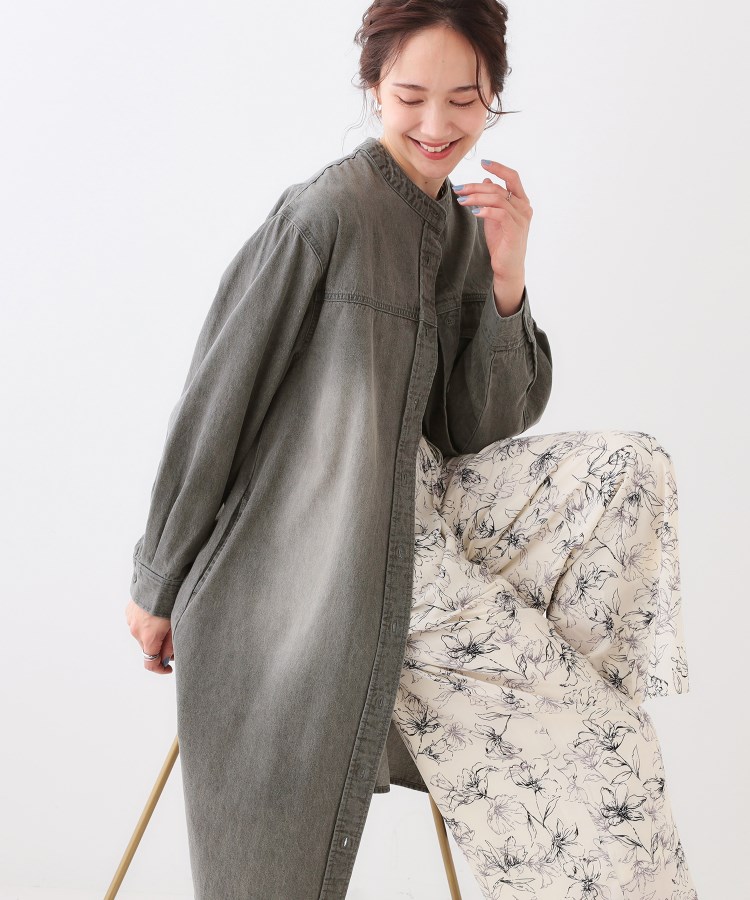 洗える/体型カバー】デニム シャツワンピース(ミドルワンピース 洗える/体型カバー】デニム シャツワンピース(ミドルワンピース