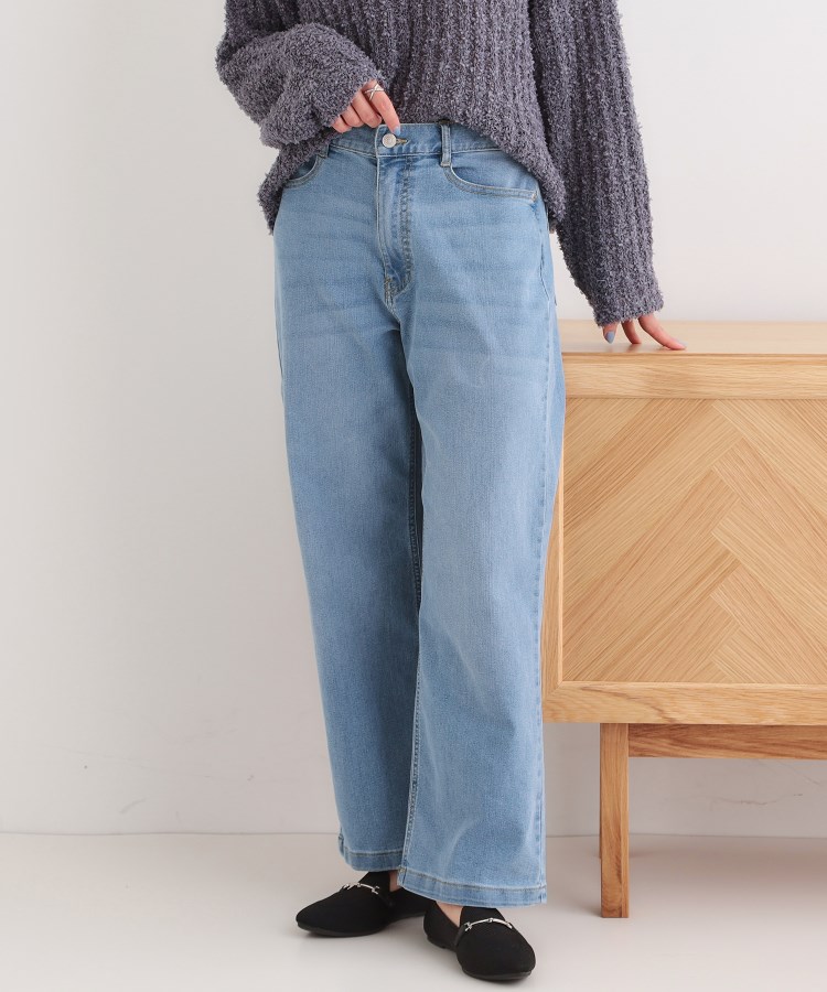 S-LL】大人の女性が着こなしやすい セミワイドデニムパンツ S-LL】大人の女性が着こなしやすい セミワイドデニムパンツ
