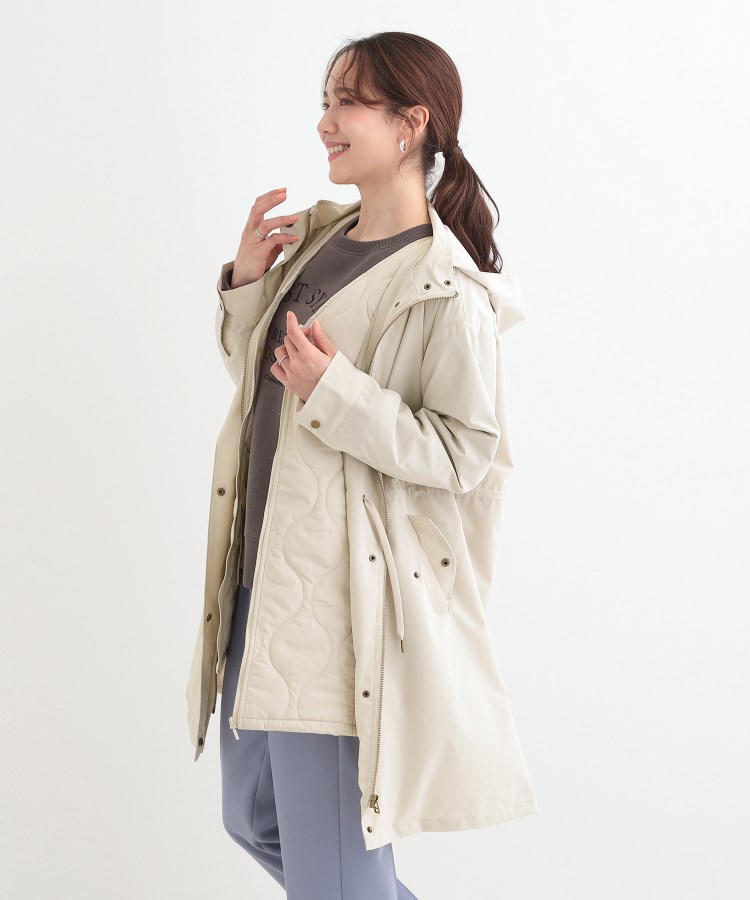 シューラルー(SHOO・LA・RUE)の【撥水/防花粉/S-LL】ライナー付き ミリタリーフーデッドコート9