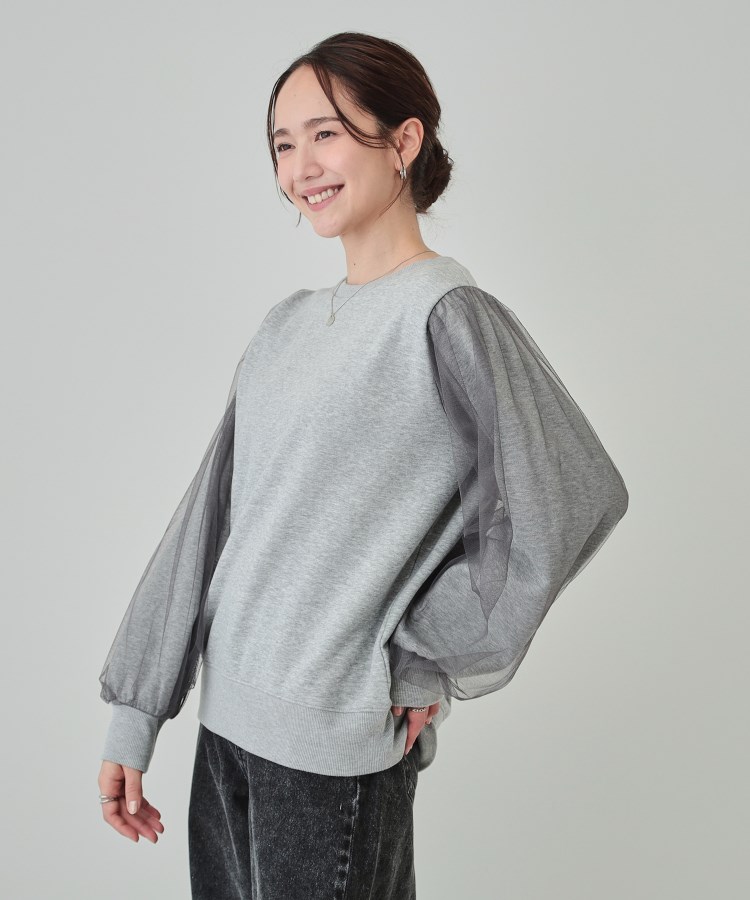 シューラルー(SHOO・LA・RUE)の【洗える/S-LL】一枚でサマ見え 裏起毛お袖チュールスウェット【SHOO WARM】6