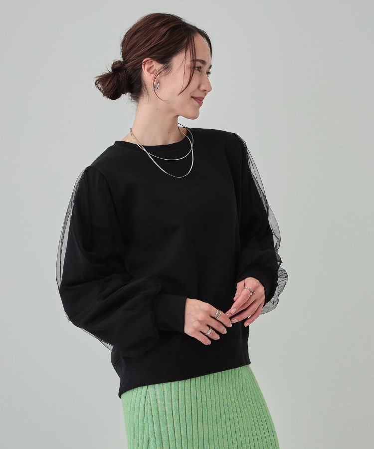 シューラルー(SHOO・LA・RUE)の【洗える/S-LL】一枚でサマ見え 裏起毛お袖チュールスウェット【SHOO WARM】2