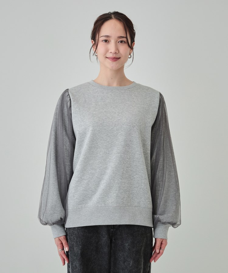 シューラルー(SHOO・LA・RUE)の【洗える/S-LL】一枚でサマ見え 裏起毛お袖チュールスウェット【SHOO WARM】9