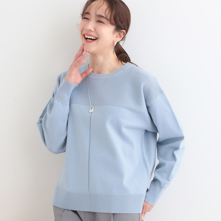 シューラルー(SHOO・LA・RUE)の【S-LL/洗える】顔回りすっきりガーター編み切り替えニット ニット/セーター