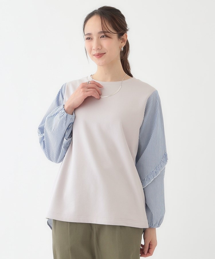 シューラルー(SHOO・LA・RUE)の【S-LL】一枚でサマ見え お袖フリル ストライプトップス1