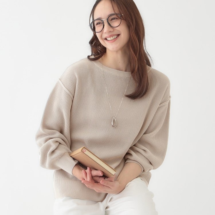 シューラルー(SHOO・LA・RUE)の【洗える/S-LL】ワッフル編みドロップショルダーニット ニット/セーター