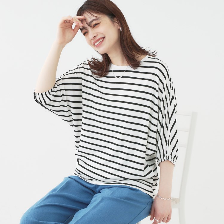 シューラルー(SHOO・LA・RUE)の【接触冷感/UV/二の腕カバー】肘まで隠れるとろみドルマン5分袖トップス カットソー