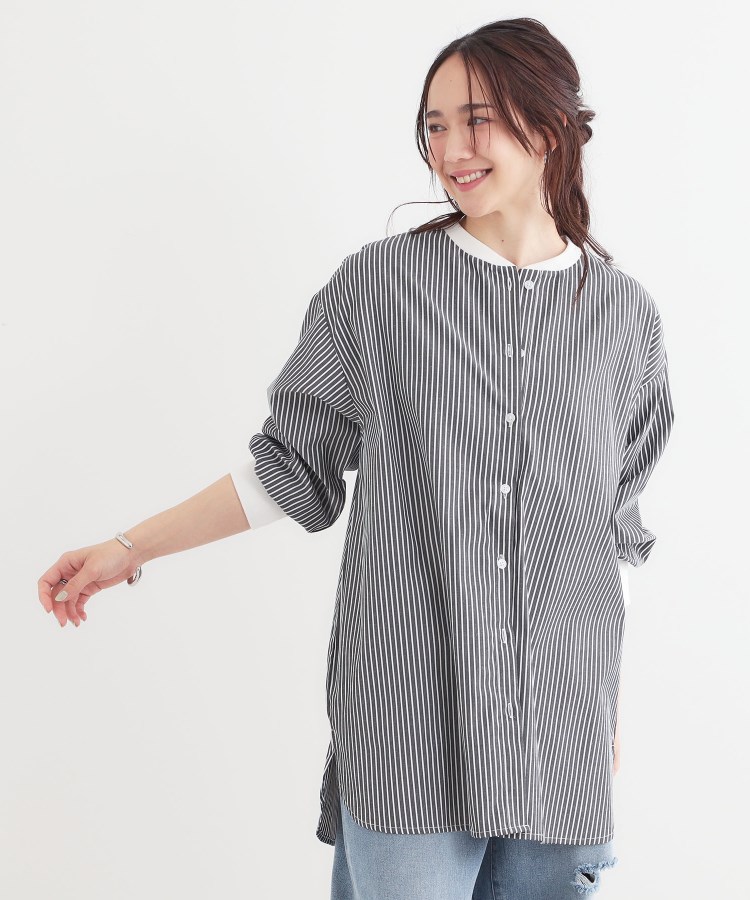 シューラルー(SHOO・LA・RUE)の【洗える/S-LL】リブでこなれ感 ゆるっと着られる ロングシャツ1