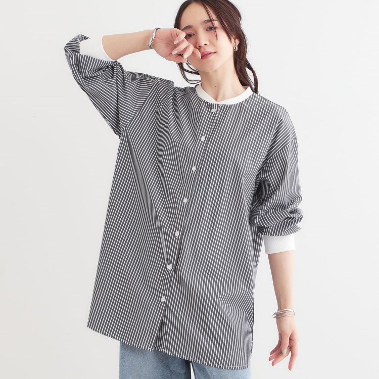 シューラルー(SHOO・LA・RUE)の【洗える/S-LL】リブでこなれ感 ゆるっと着られる ロングシャツ