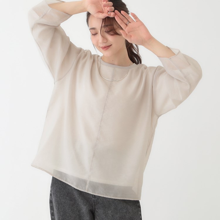シューラルー(SHOO・LA・RUE)の【洗える/S-LL】着るだけでサマ見え オーガンジーレイヤードトップス シャツ・ブラウス