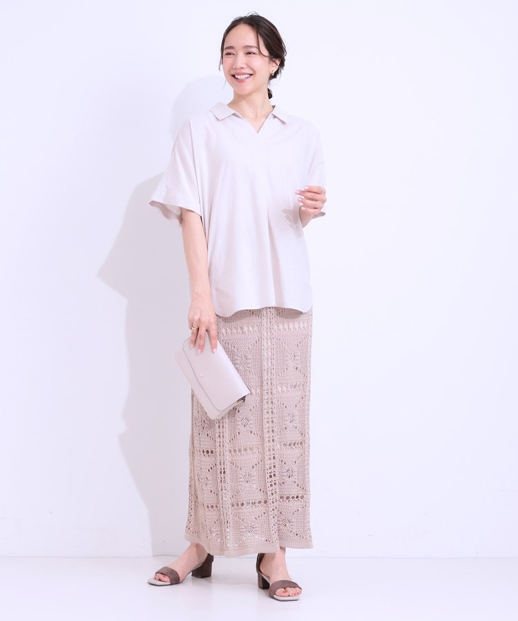 シューラルー(SHOO・LA・RUE)の【S-LL/UV/接触冷感/抗菌防臭】体型を自然にカバー フレンチリネンブレンド襟付ドルマンシャツ23