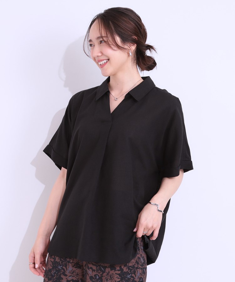 シューラルー(SHOO・LA・RUE)の【S-LL/UV/接触冷感/抗菌防臭】体型を自然にカバー フレンチリネンブレンド襟付ドルマンシャツ5