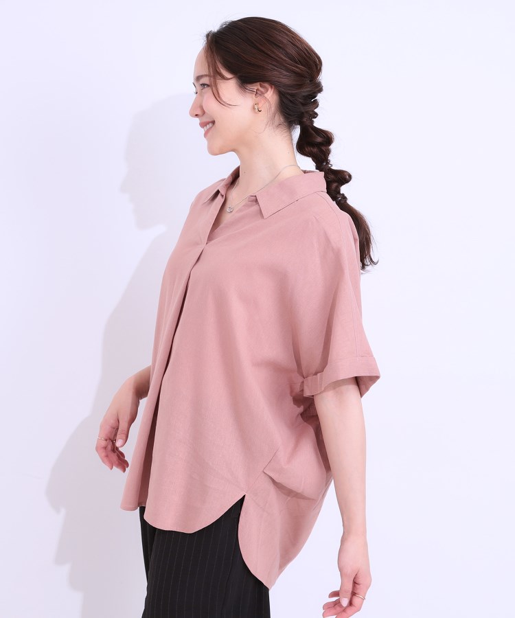 シューラルー(SHOO・LA・RUE)の【S-LL/UV/接触冷感/抗菌防臭】体型を自然にカバー フレンチリネンブレンド襟付ドルマンシャツ2