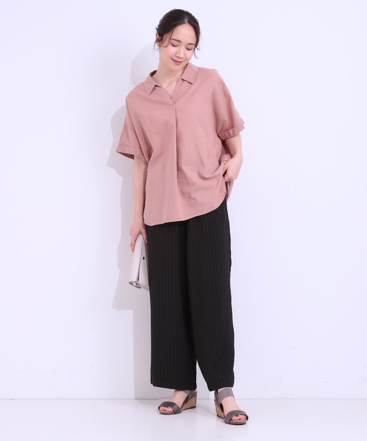 シューラルー(SHOO・LA・RUE)の【S-LL/UV/接触冷感/抗菌防臭】体型を自然にカバー フレンチリネンブレンド襟付ドルマンシャツ3