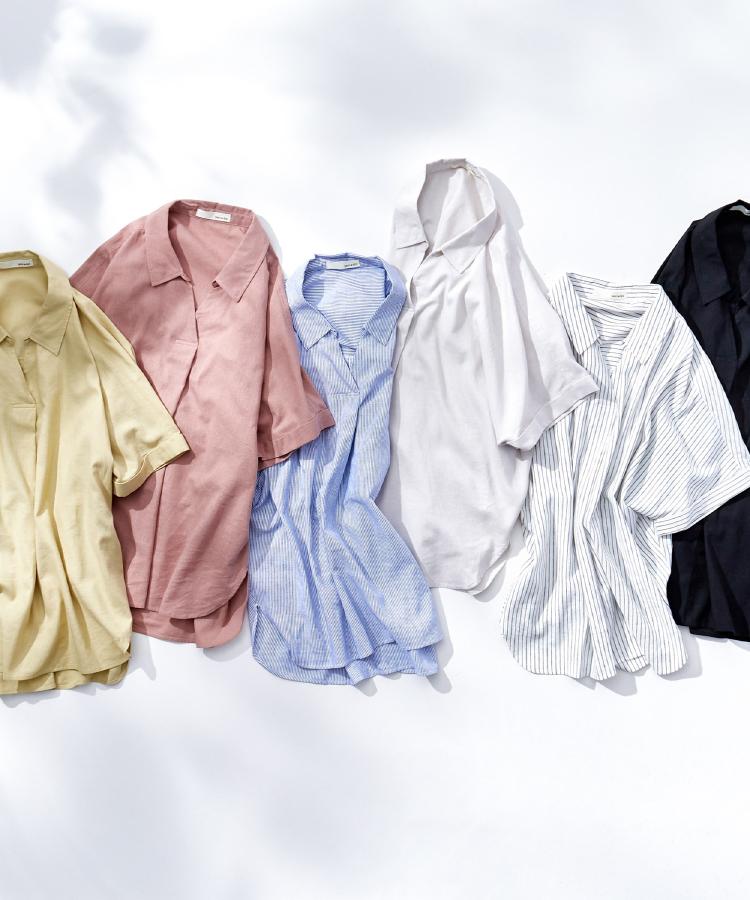 シューラルー(SHOO・LA・RUE)の【S-LL/UV/接触冷感/抗菌防臭】体型を自然にカバー フレンチリネンブレンド襟付ドルマンシャツ38