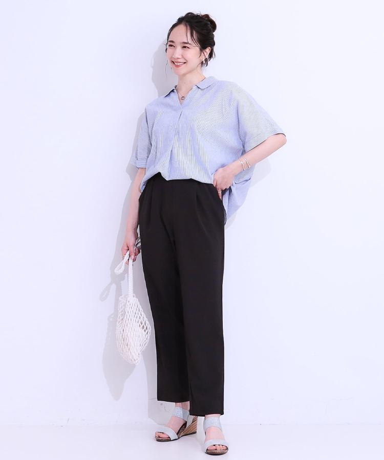 シューラルー(SHOO・LA・RUE)の【S-LL/UV/接触冷感/抗菌防臭】体型を自然にカバー フレンチリネンブレンド襟付ドルマンシャツ31