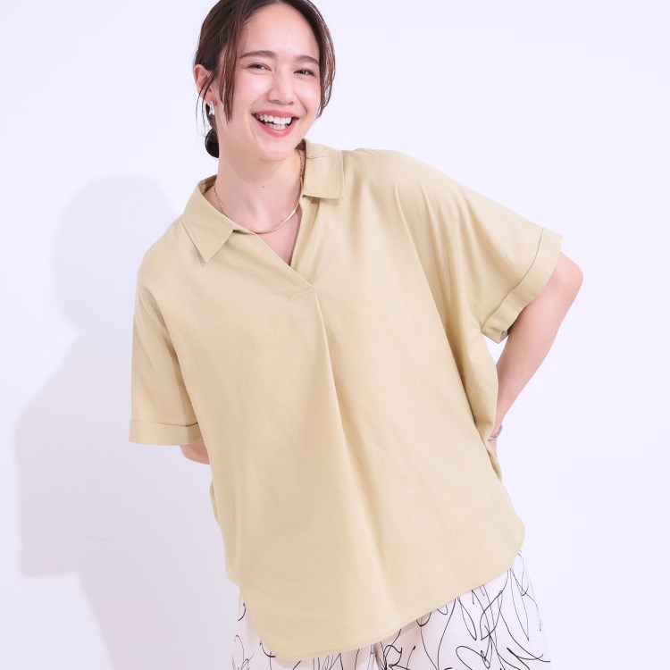 シューラルー(SHOO・LA・RUE)の【S-LL/UV/接触冷感/抗菌防臭】体型を自然にカバー フレンチリネンブレンド襟付ドルマンシャツ シャツ・ブラウス