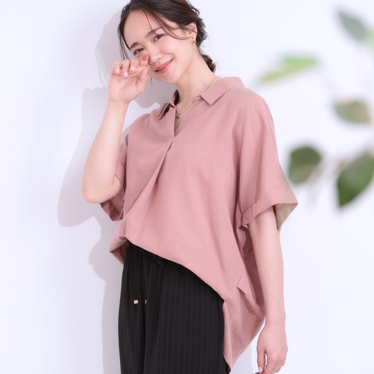 シューラルー(SHOO・LA・RUE)の【S-LL/UV/接触冷感/抗菌防臭】体型を自然にカバー フレンチリネンブレンド襟付ドルマンシャツ シャツ・ブラウス