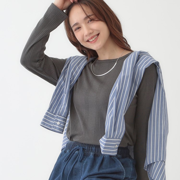 シューラルー(SHOO・LA・RUE)の【洗える/S-LL】ベーシックだから着回ししやすい ランダムテレコ リブ長袖トップス カットソー