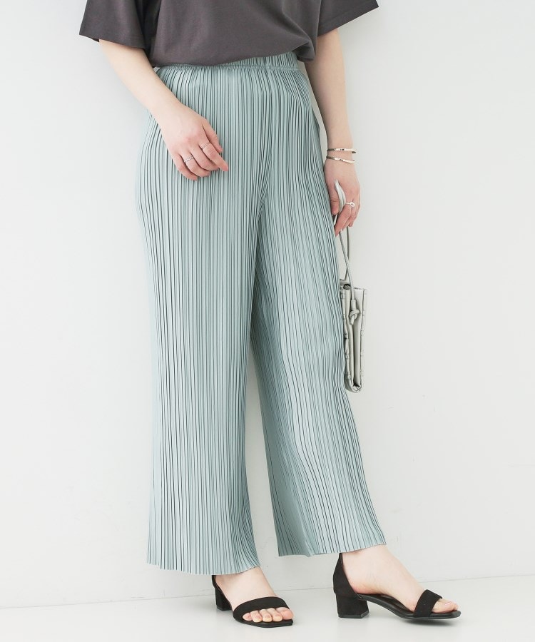 シューラルー(SHOO・LA・RUE)の【洗える/S-LL】楽してほっそり見え カットプリーツパンツ ミントグリーン(021)