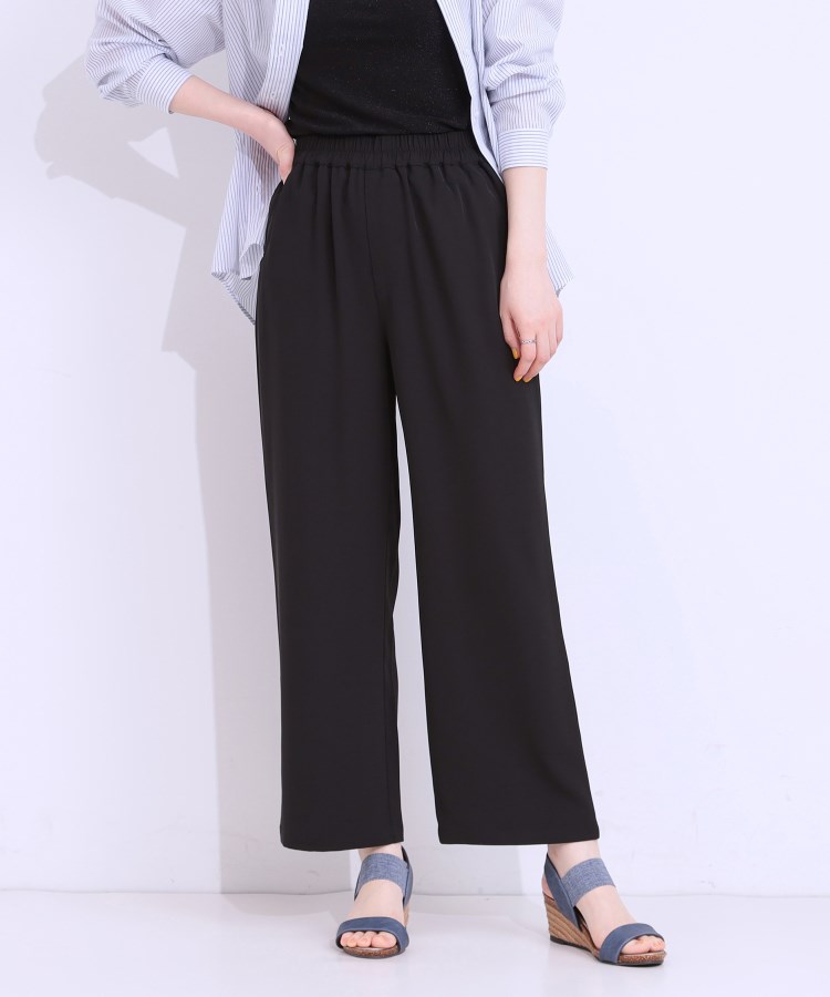 シューラルー(SHOO・LA・RUE)の【洗える/接触冷感/UV/SS-3L】さらさらぷるんワイドパンツ ブラック(019)