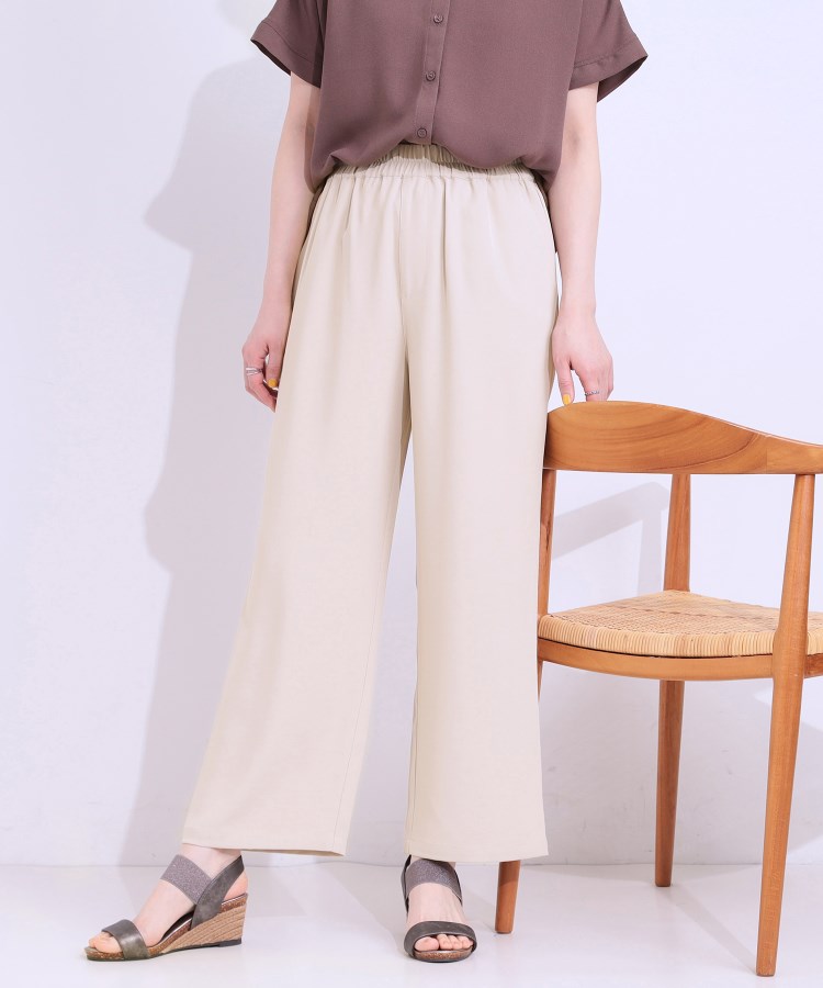 シューラルー(SHOO・LA・RUE)の【洗える/接触冷感/UV/SS-3L】さらさらぷるんワイドパンツ ベージュ(052)