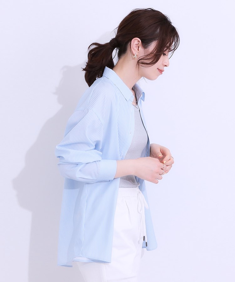 シューラルー(SHOO・LA・RUE)の【S-LL/ひんやり/UV/吸水速乾/洗濯後しわになりにくい】ラッシュガードにもなる ストライプ前開きシャツ2