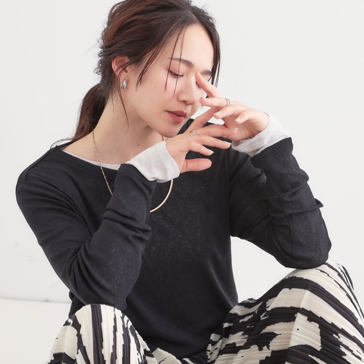 シューラルー(SHOO・LA・RUE)の【洗える/S-LL/2点セット】1セットあると便利 シアーレイヤードロンTセット トップス＋インナーセット