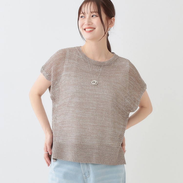 シューラルー(SHOO・LA・RUE)の【S-LL/2点セット】大人ナチュラルな メッシュ編みニット+タンクトップ トップス＋インナーセット