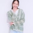 シューラルー(SHOO・LA・RUE)のレースのような編み柄が上品 Vネックカーディガン ミントグリーン(021)