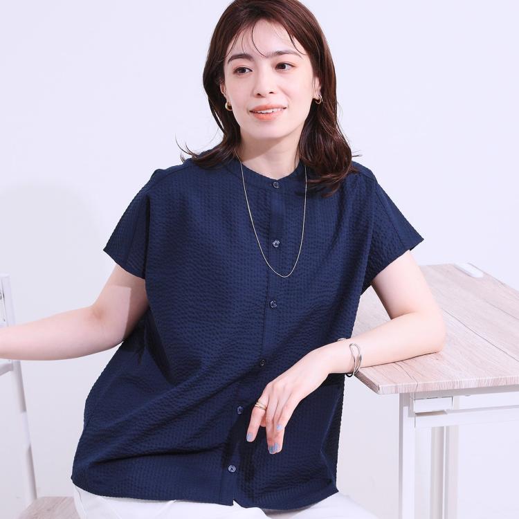 シューラルー(SHOO・LA・RUE)の【洗える/S-LL】涼やかで好印象 サッカーブラウス シャツ・ブラウス