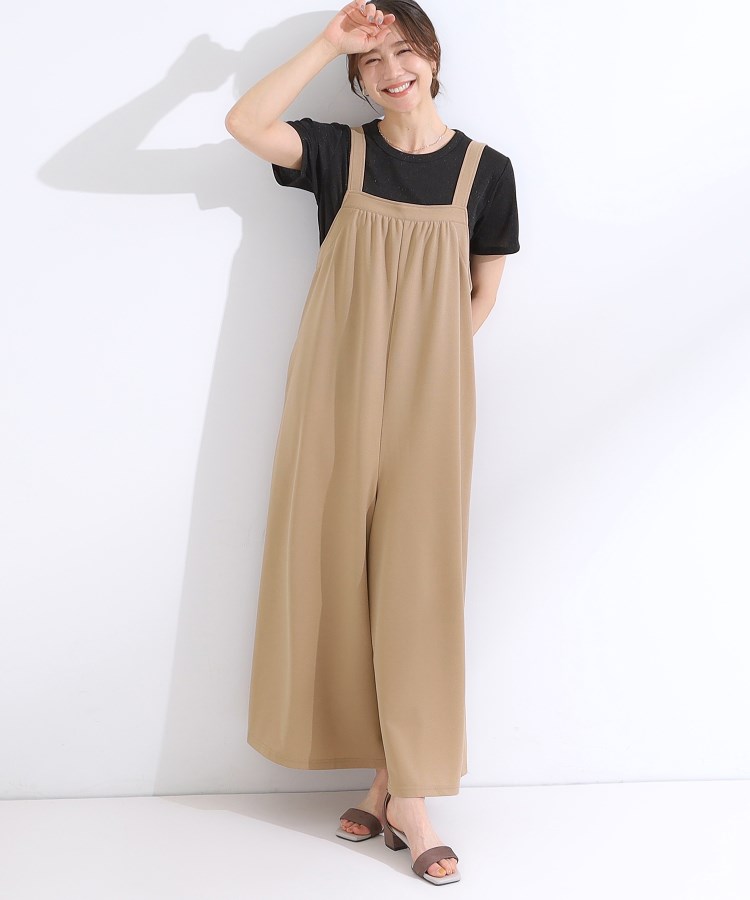 シューラルー(SHOO・LA・RUE)の裏がサラサラやわらか ギャザーサロペット モカブラウン(042)
