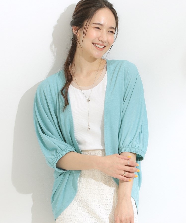 シューラルー(SHOO・LA・RUE)の【ひんやり/UV/さらさらタッチ】女性らしさ漂う 5分袖ボレロカーディガン ブルー(091)