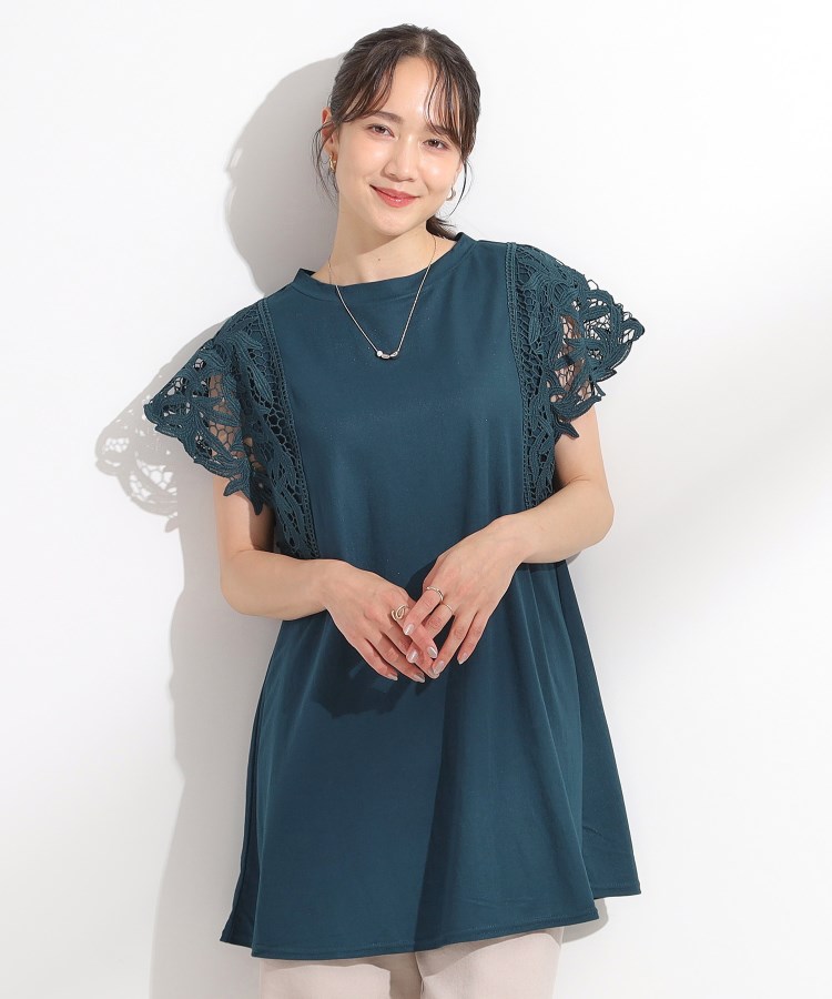 S-LL】上品華やか お袖レースチュニックトップス（チュニック