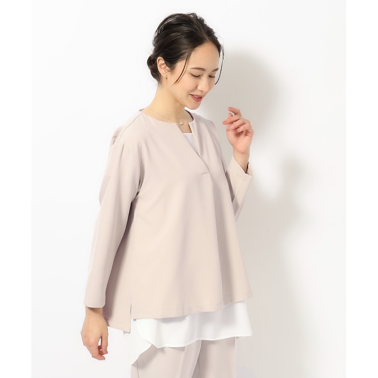 シューラルー(SHOO・LA・RUE)の【S-3L/2点セット】ストレッチ入りダブルクロスレイヤードセット トップス＋インナーセット