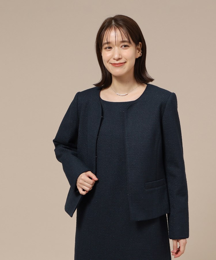 通勤/セレモニー】女性らしいハートネック パイピング ツイード