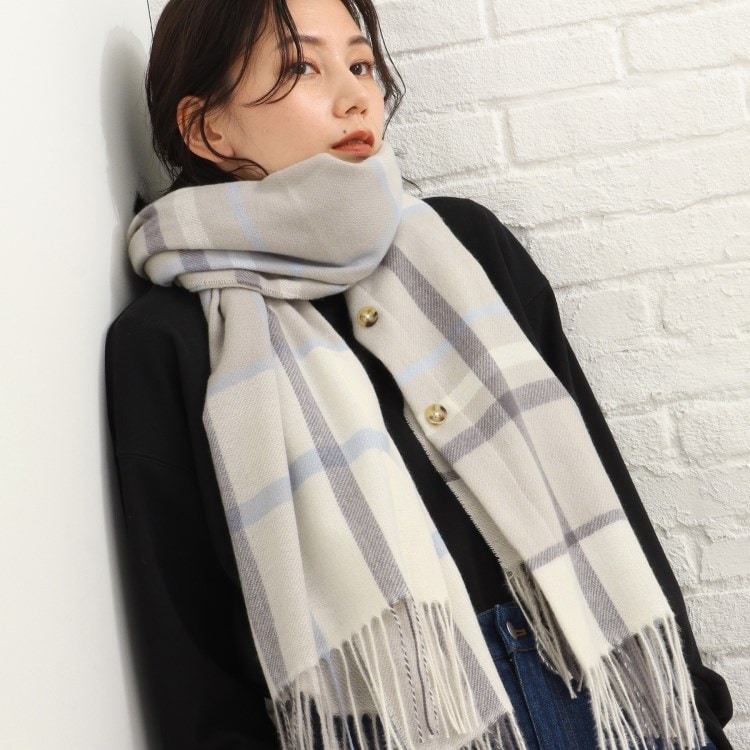 ◇2WAYで羽織にも、マフラーにも!ボタン付きチェックストール ◇2WAYで羽織にも、マフラーにも!ボタン付きチェックストール
