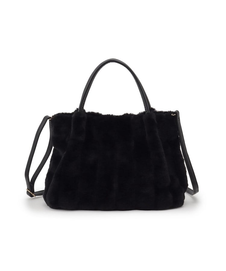 シューラルー(SHOO・LA・RUE)の【2WAY】上品カラーで取り入れやすい ふわふわ ストライプファートートバッグ ブラック(019)