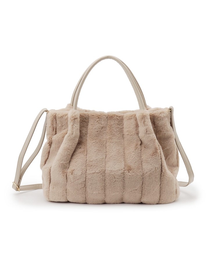 シューラルー(SHOO・LA・RUE)の【2WAY】上品カラーで取り入れやすい ふわふわ ストライプファートートバッグ ベージュ(052)