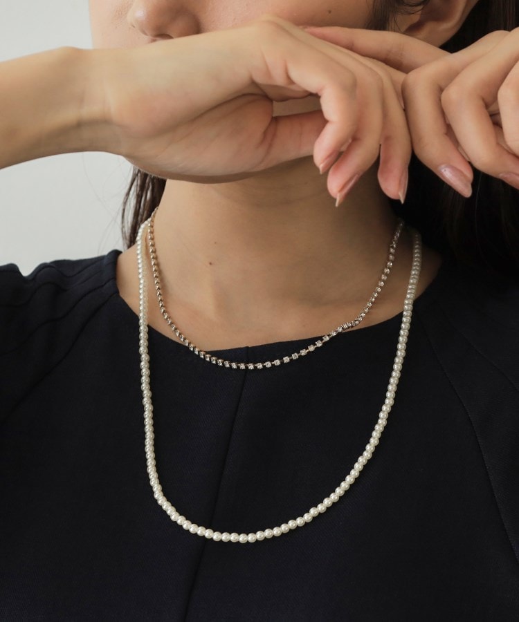 フェイクパール×ビジュー2連ネックレス(ネックレス) | OPAQUE フェイクパール×ビジュー2連ネックレス(ネックレス) | OPAQUE